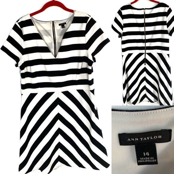 Ann Taylor Dresses & Skirts - NWOT ANN TAYLOR Black White Chevron V-Neck Dress